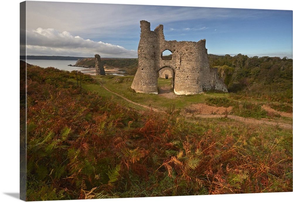 Autumnal view of the ruins of Pennard Castle.