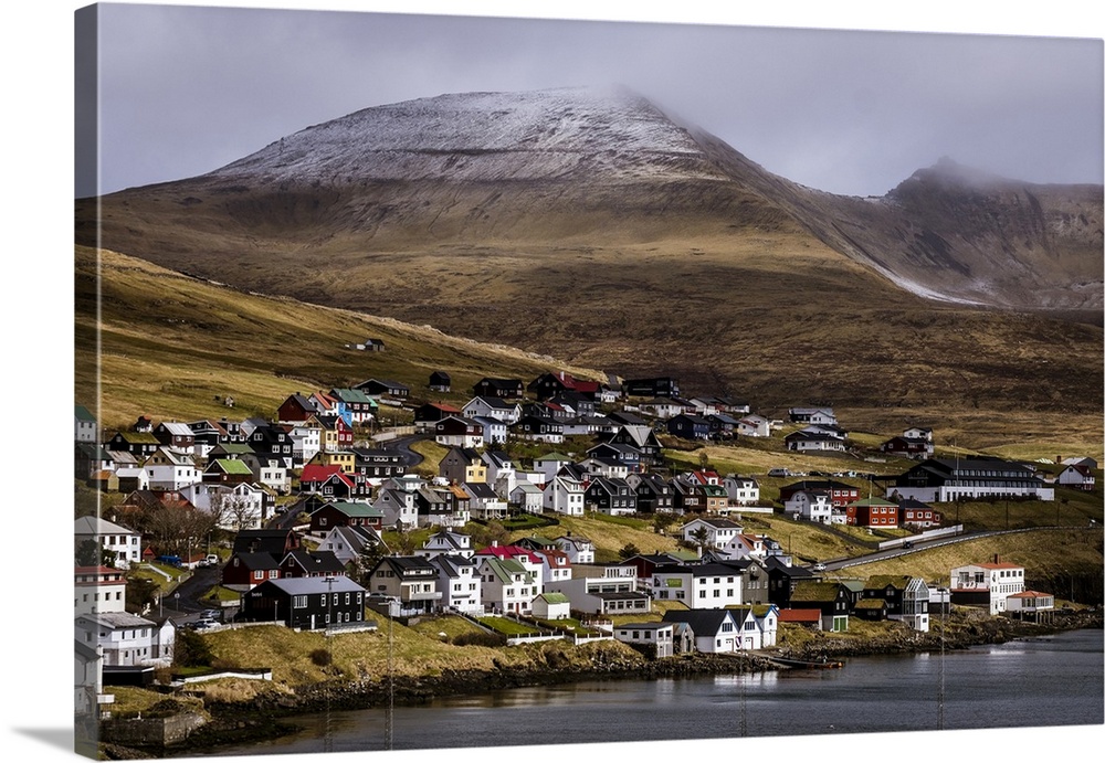 Beautiful country houses of Sandavagur village in Faroe Islands.