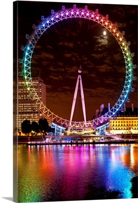 Big Wheel Aka London Eye Lit Up With The Rainbow Colours During Pride Night, London, UK