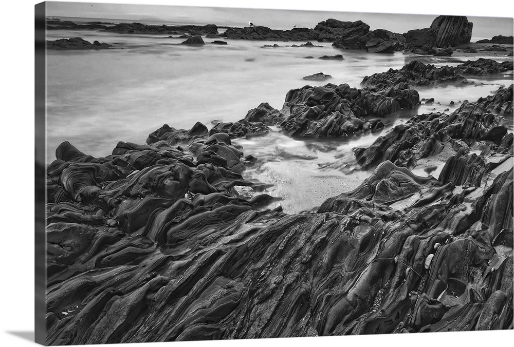 Black And White Of Rock Formations At Moro Beach, California
