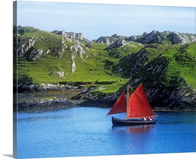 Boat In The Sea, Galway Hooker, County Galway, Republic Of Ireland