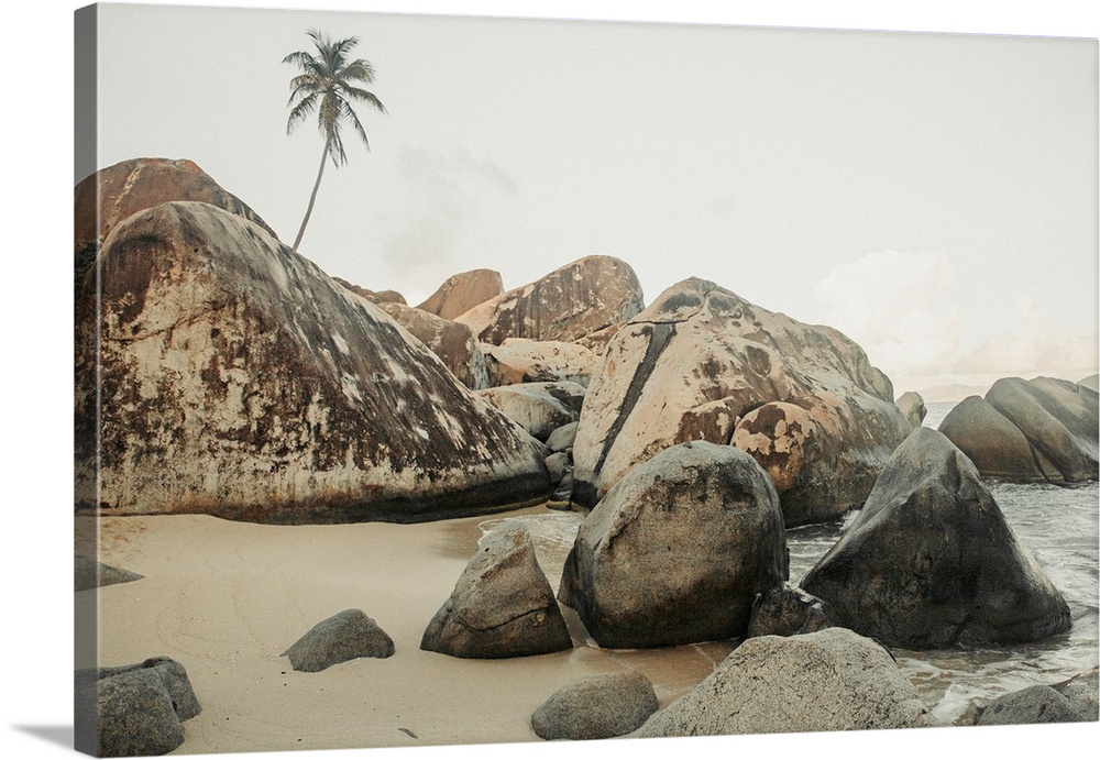 Close-up view of the large, boulders on the seaside shores of The Baths, a famous beach in the BVI's, Virgin Gorda, Britis...