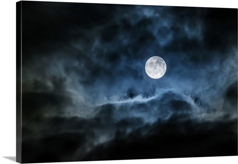 Bright Full Moon Glowing In A Cloudy Sky, Ontario, Canada Wall Art ...