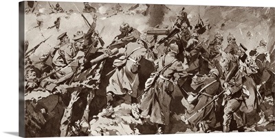 British Troops Overrun German Trench During The Battle Of Neuve Chapelle, WWI