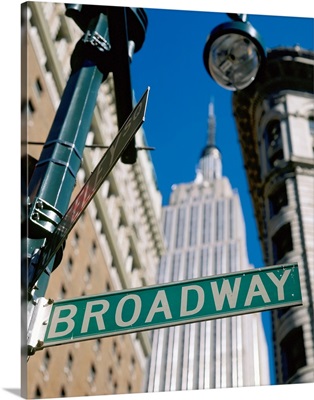 Broadway Sign And Empire State Building; New York City, New York