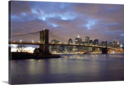 Brooklyn Bridge And Lower Manhattan At Dusk, New York City, NY