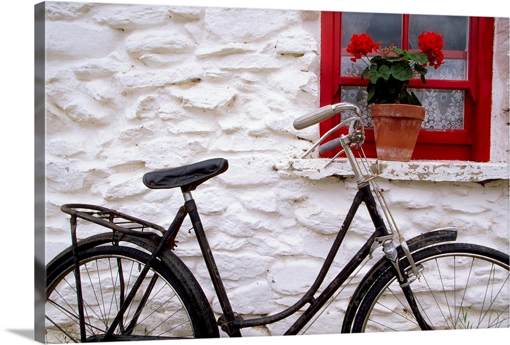 Bunratty Folk Park, County Clare, Ireland, Cottage Window And Bicycle