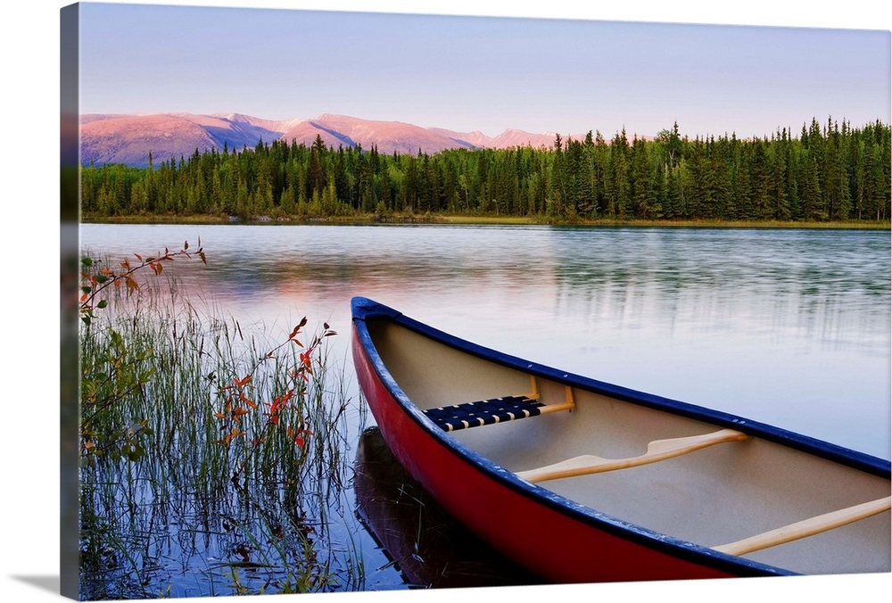 Canoe And Boya Lake At Sunset, Northern British Columbia, Canada Wall