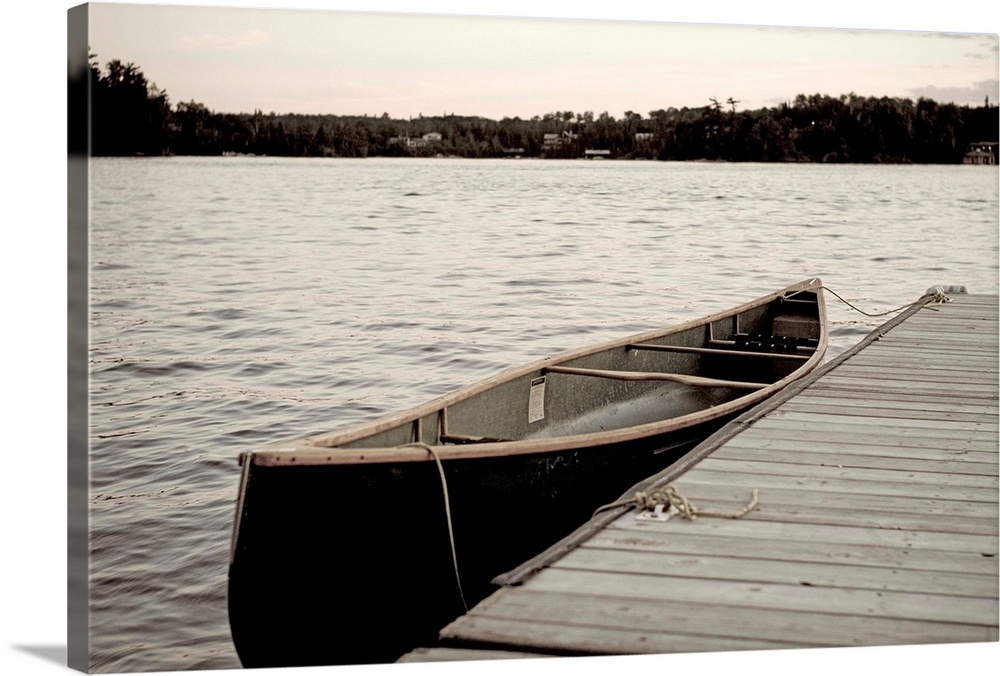 Canoe At Dock, Lake Of The Woods, Ontario, Canada