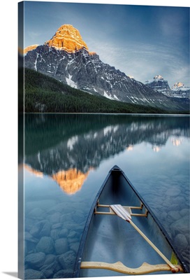 Canoe At Lower Waterfowl Lake With Mount Chephren, Banff National Park
