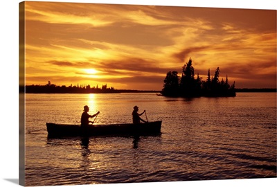 Canoeing At Sunset, Otter Falls, Whiteshell Provincial Park, Manitoba, Canada