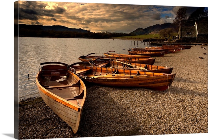 Canoes On The Shore, Keswick, Cumbria, England Great Big Canvas
