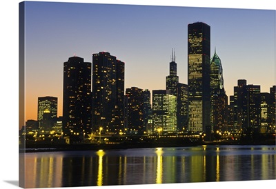 Chicago Skyline At Night, Chicago, Illinois
