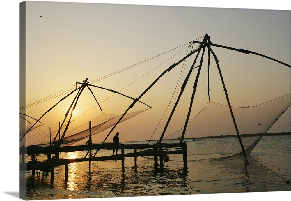 Chinese Fishing Nets Hanging In The Water At Sunset, Fort Kochi Wall Art,  Canvas Prints, Framed Prints, Wall Peels