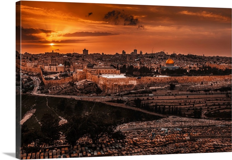 Cityscape Of Jerusalem At Sunset; Jerusalem, Israel Great Big Canvas