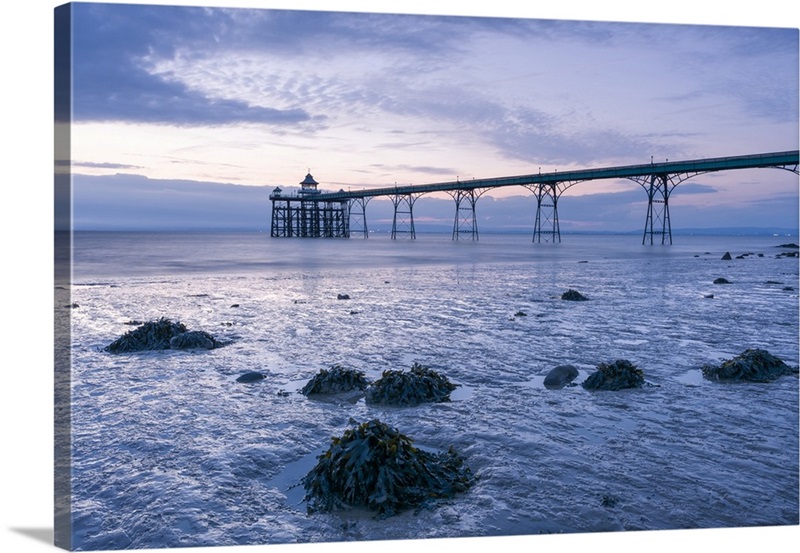 Clevedon Pier In The Severn Estuary At Low Tide After Sunset Wall Art