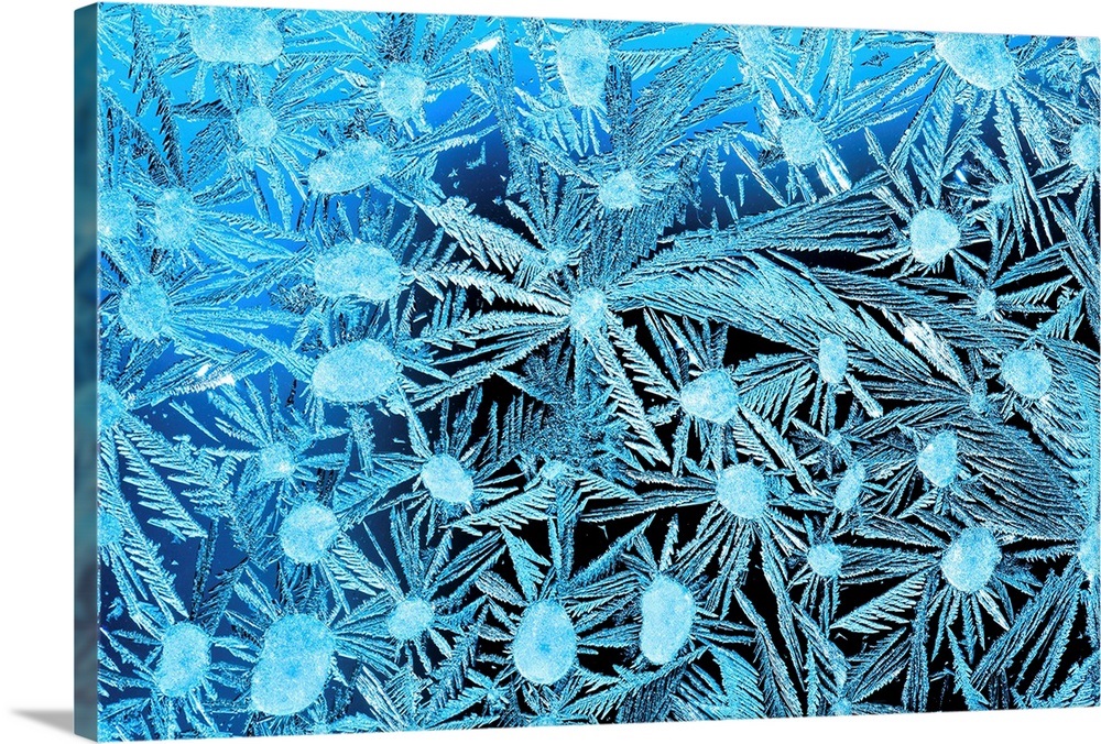 Close Up Of Frost Crystals With Cyan Lighting; Calgary, Alberta, Canada