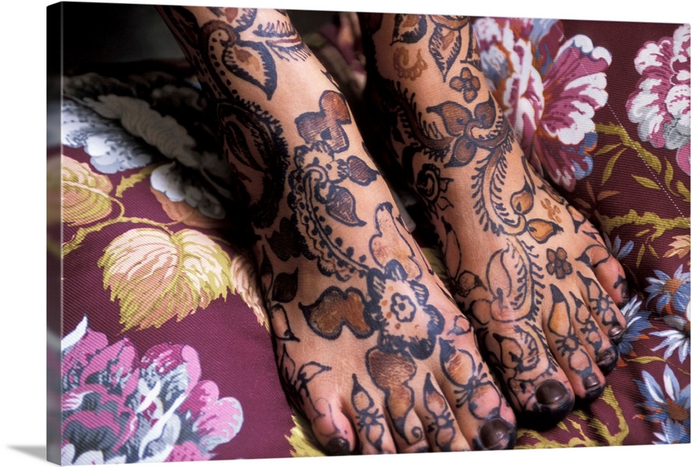 Close-Up Of Woman's Feet With Henna Tattoo