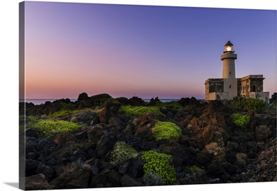 Coastal Landscape With Lighthouse On Pantelleria Island At Twilight, Sicily, Italy