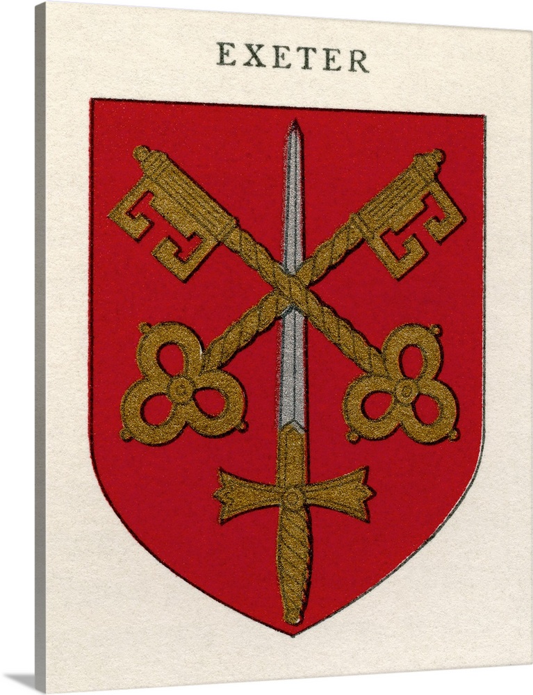 Coat of arms of the Diocese of Exeter.  From Cathedrals, published 1926.