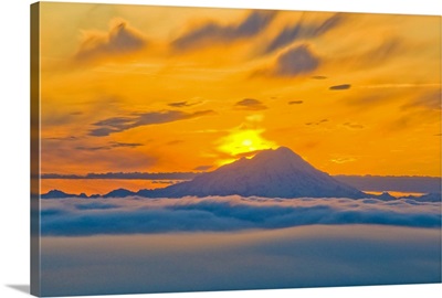 Colorful sunset behind Mt. Redoubt, Southcentral Alaska, Summer