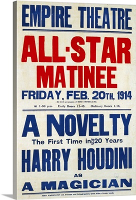 Colour Lithograph, Advertising Harry Houdini's First Novelty In 20 Years, Dated 1914