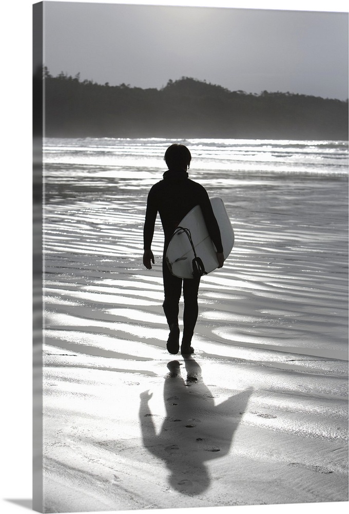 Cox Bay, Tofino, British Columbia, Canada, Surfer Walking On The Beach