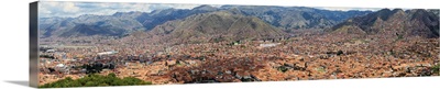 Cusco, Peruvian city with airport and soccer stadium on left, Peru