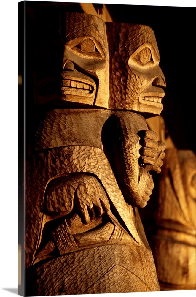 Detail of Indian totem poles Sitka southeast Alaska.