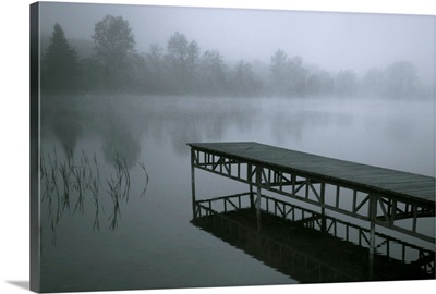 Dock With Fog Over Lake, Rekowo, Koszalin County, Poland