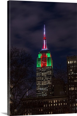 Empire State Building In Christmas Colors; New York City, New York