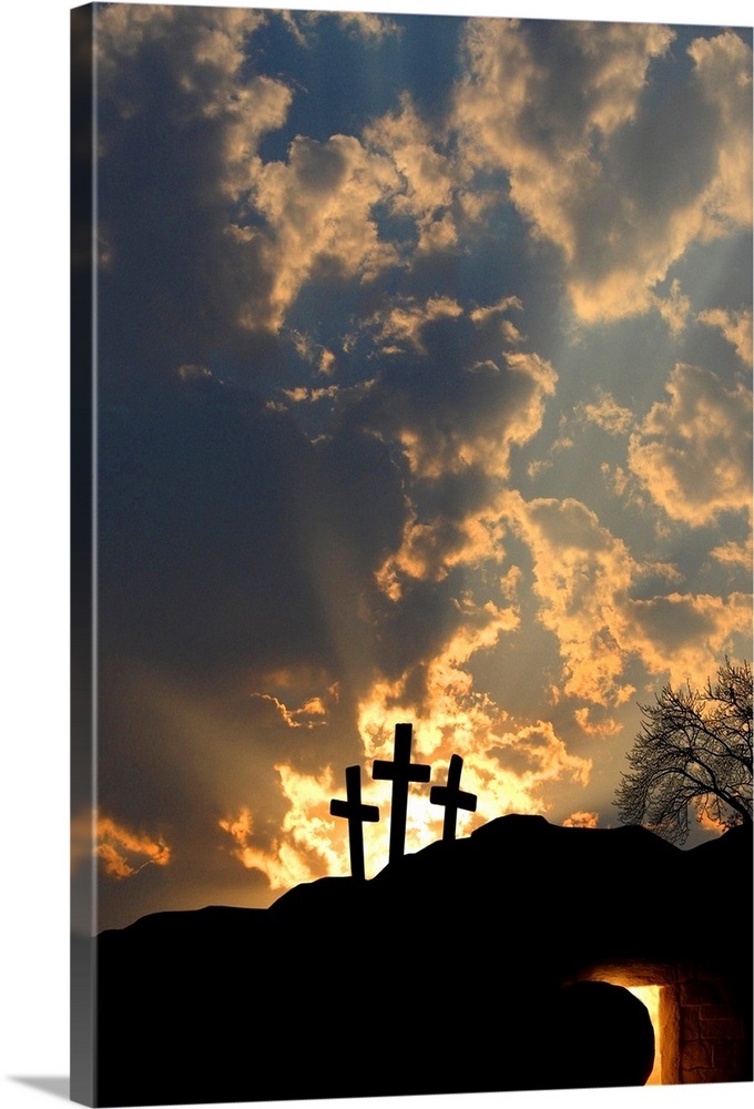 Empty Tomb And Three Crosses Wall Art, Canvas Prints, Framed Prints