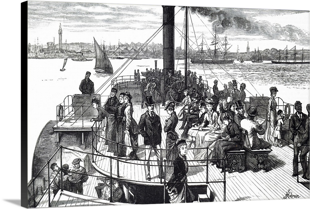 Engraving depicting a ferry crossing the Mersey in Liverpool. Dated 19th century.