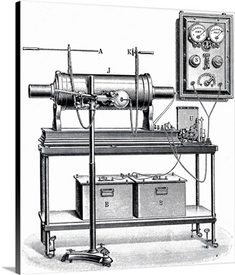 Engraving Depicting A General View Of Early Xray Apparatus Powered By Wet Cells, 20th C.
