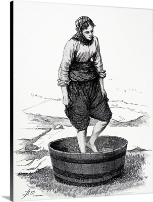 Engraving Depicting A Hebridean Housewife Doing Her Washing, Dated 19th Century