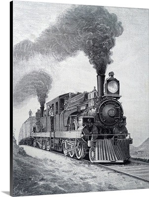 Engraving Depicting A Locomotive Built For The Mexican Central Railroad, 19th Century