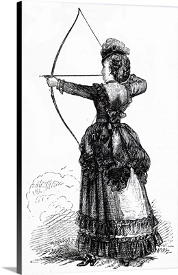 Engraving Depicting A Young Lady Practising Her Archery Skills, Dated 19th Century