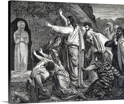 Engraving Depicting Jesus Raises Lazarus From The Dead, Dated 19th Century