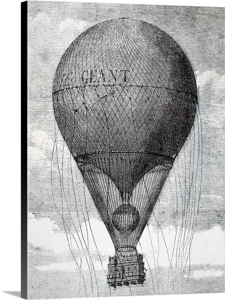 Engraving depicting Nadar's balloon 'Le Geant' which made its debut in Paris. Dated 19th Century.