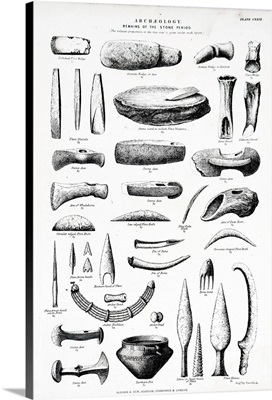Engraving Depicting The Remains Of Stone Age Tools, Dated 19th Century