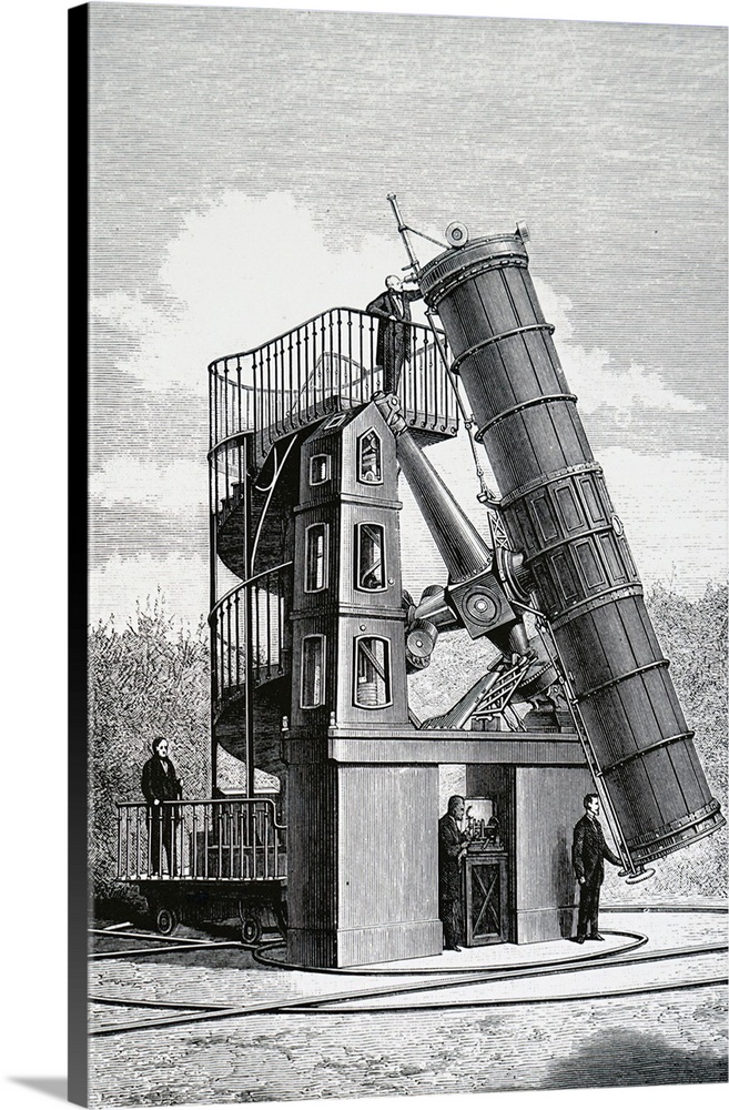 Engraving depicting the telescope of an observatory in Paris. Dated 19th Century.