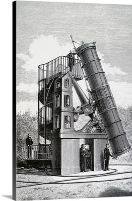 Engraving Depicting The Telescope Of An Observatory In Paris, Dated 19th Century