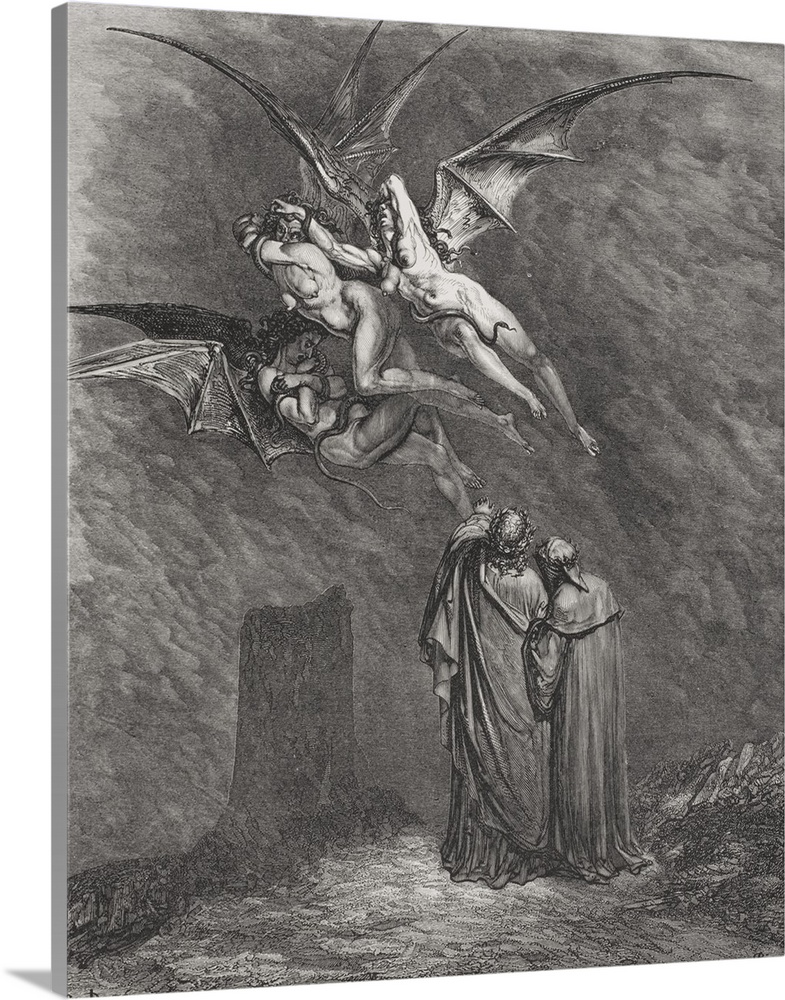 Engraving For Inferno By Dante Alighieri, Canto IX, Line 46, By Gustave Dore, 1832-1883, French Artist And Illustrator.