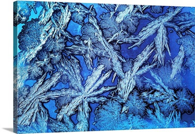 Extreme Close-Up Of Frost Crystals Patterns On Glass, Calgary, Alberta, Canada