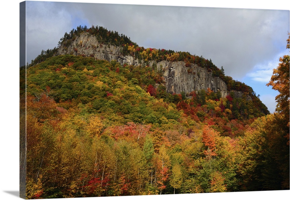 Scenic view of fall foliage and exposed rock on a hillside in the White Mountains, New Hampshire. Crawford Notch State Par...
