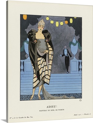 Farewell! Evening Coat By Worth, Art-Deco Fashion Illustration By Artist George Barbier