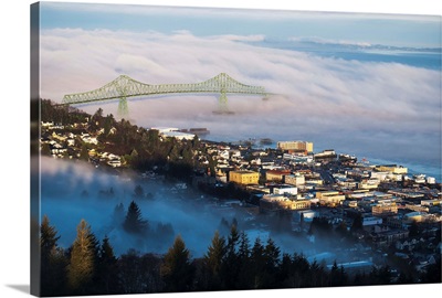 Fog hovers over the Columbia River, Astoria, Oregon