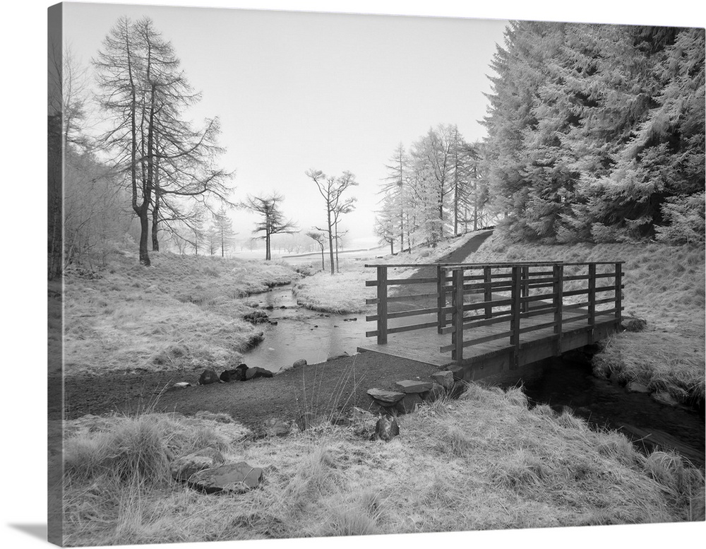 An infrared image of the footbridge over Bleamoss Beck just below Blea Tarn in the Lake District National Park.