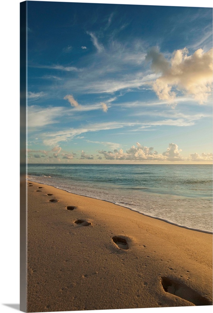 Footsteps On Brighton Beach At Dusk, Barbados; Barbados
