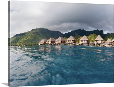 French Polynesia, Moorea Lagoon Resort, Bungalows Over Beautiful Turquoise Ocean